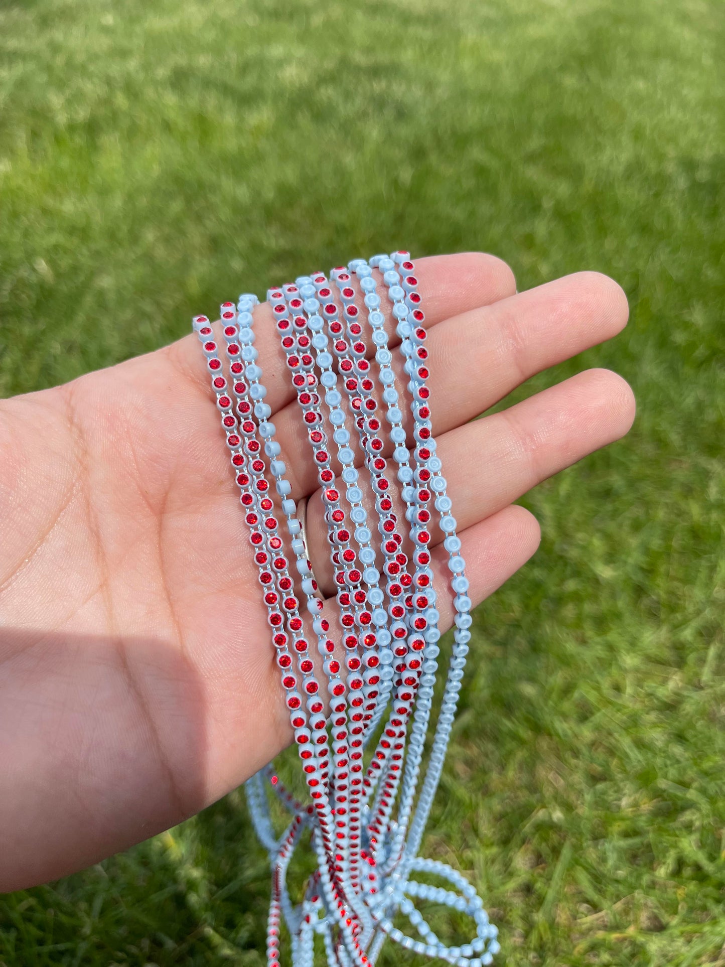 Light Blue with Red Stone Plastic Banding - A132