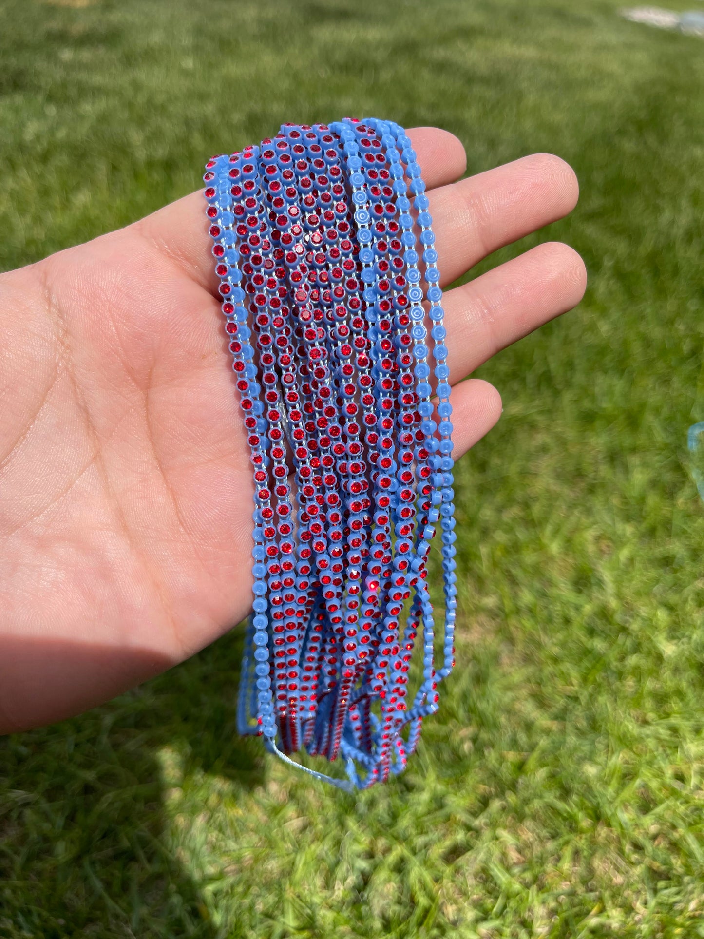 Blue with Red Stone Plastic Banding - A32