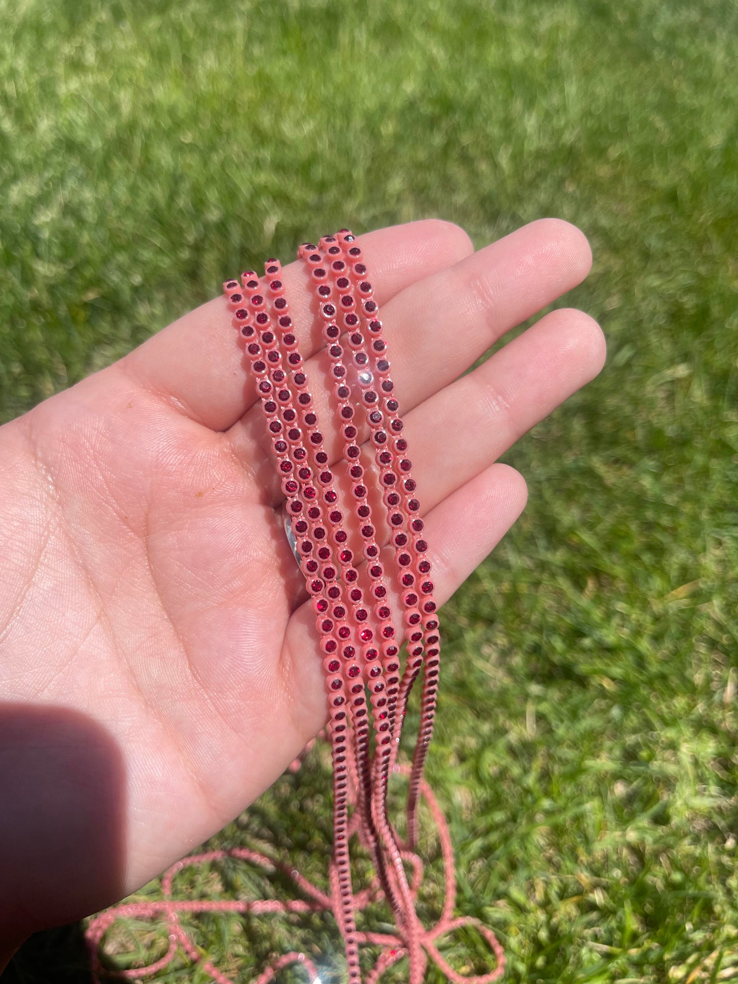 Coral with Red Stone Plastic Banding- A37