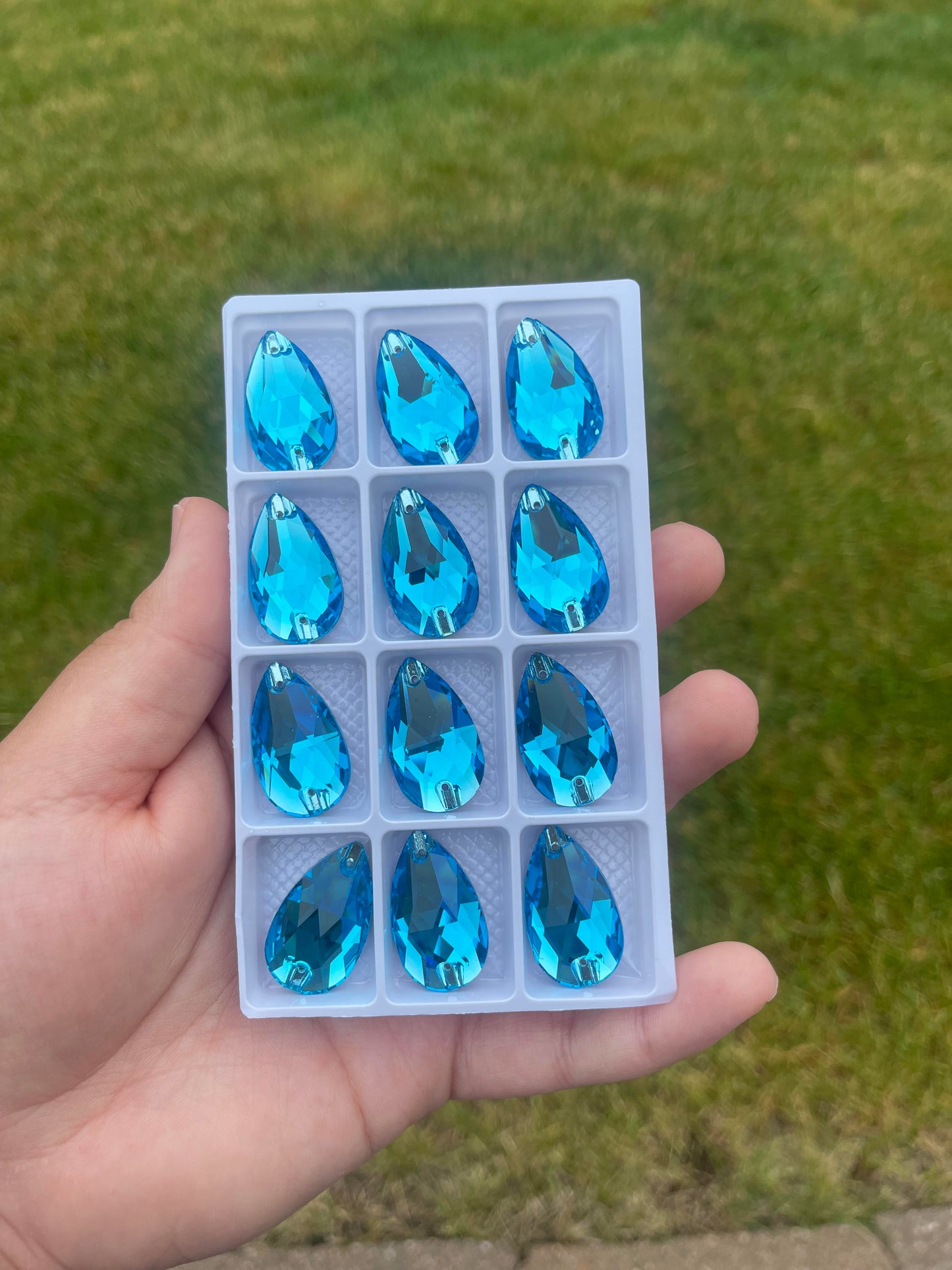 Aquamarine Glass Teardrop Rhinestone 17x28mm