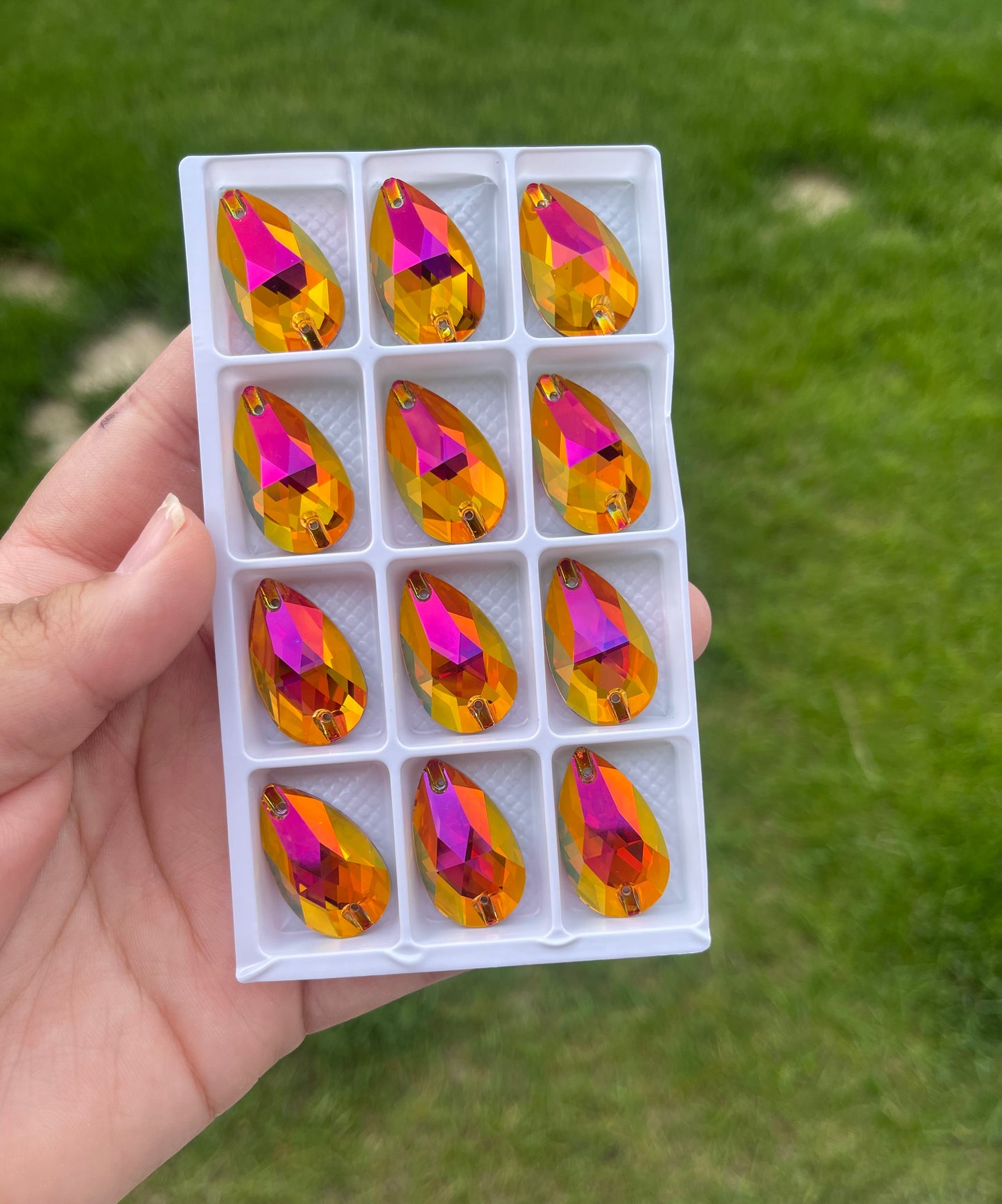 Astral Pink Glass Teardrop Rhinestone 17x28mm