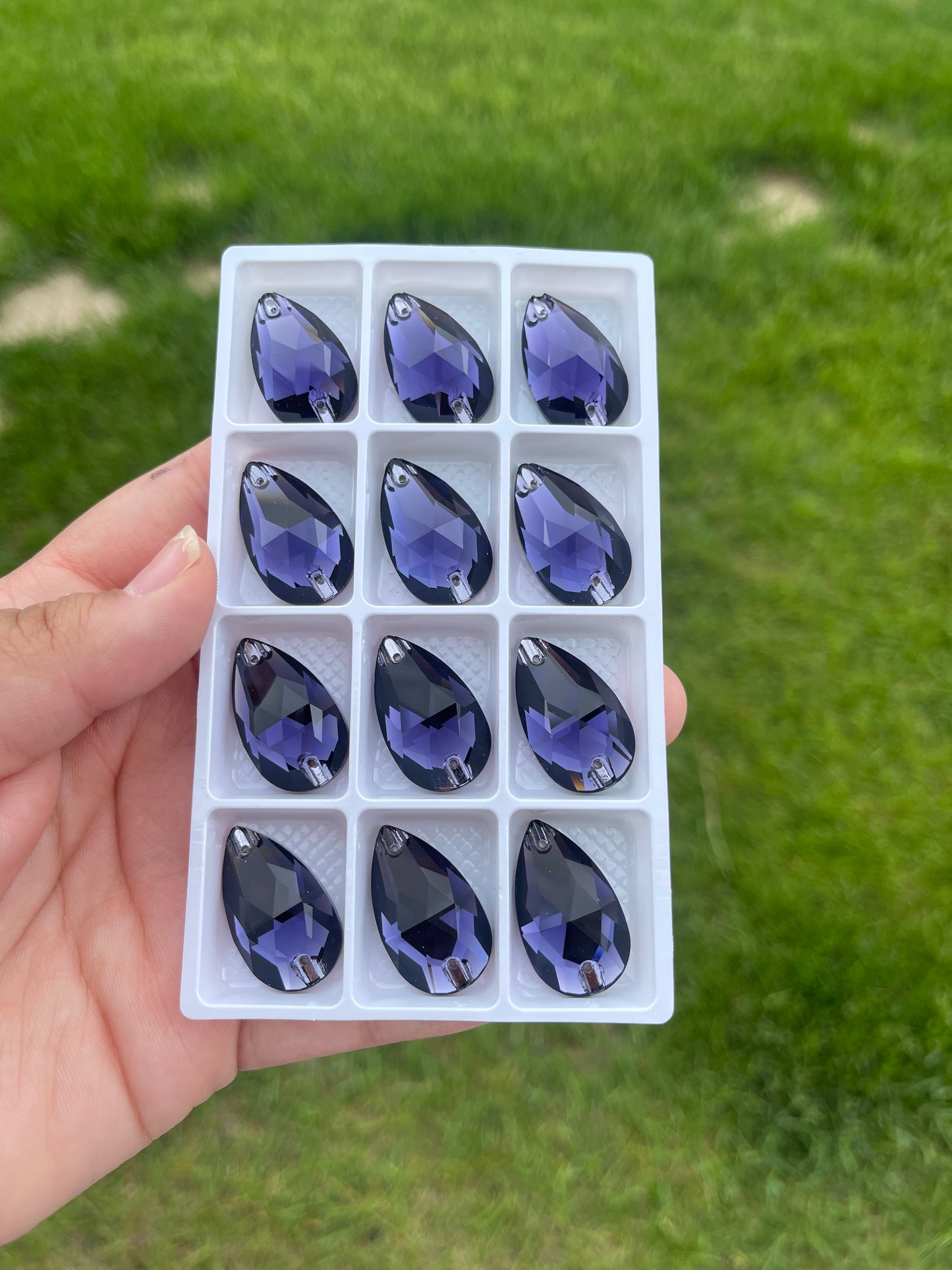 Amethyst Glass Teardrop Rhinestone 17x28mm