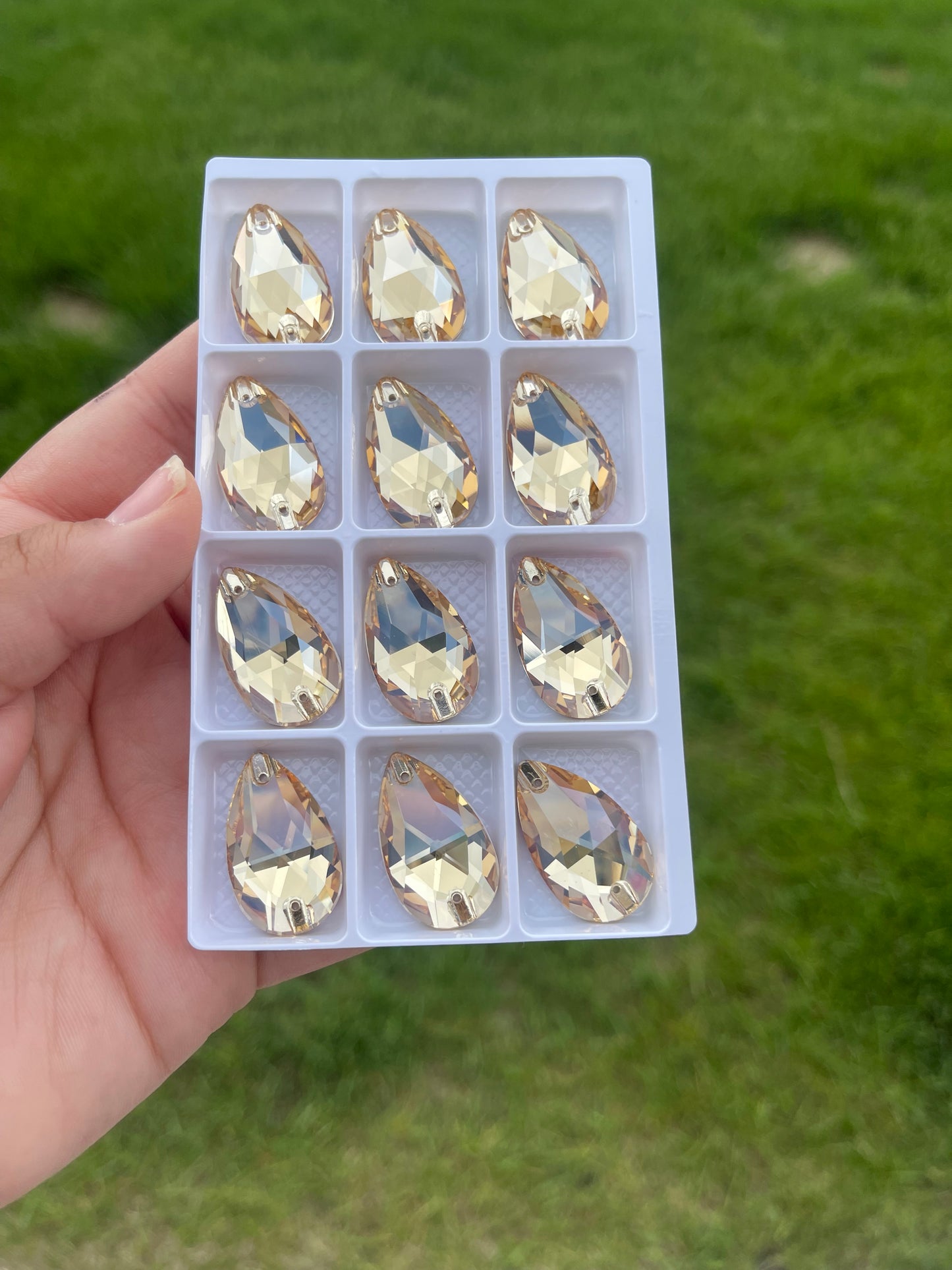 Golden Shadow Glass Teardrop Rhinestone 17x28mm