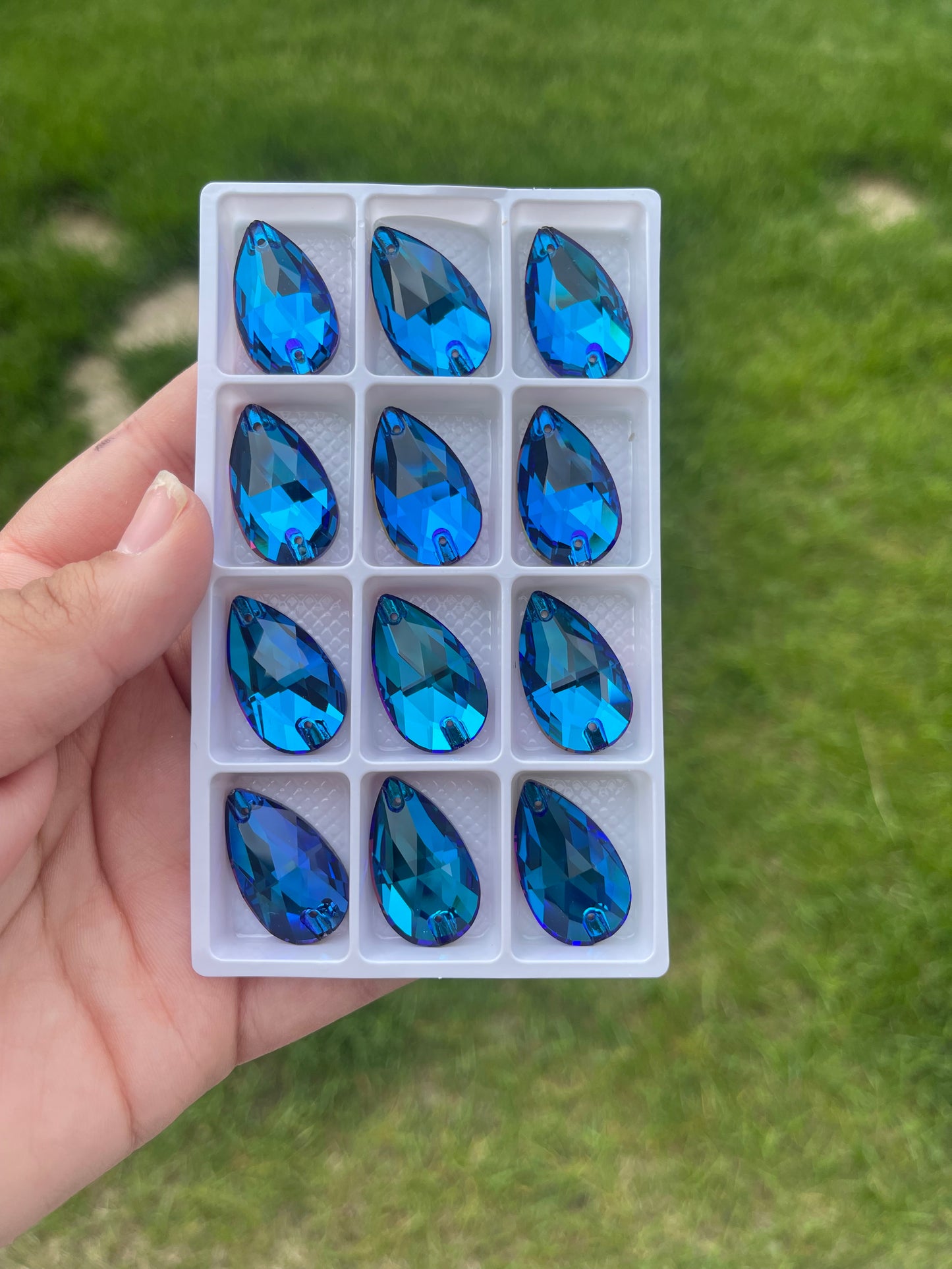 Bermuda Blue Glass Teardrop Rhinestone 17x28mm