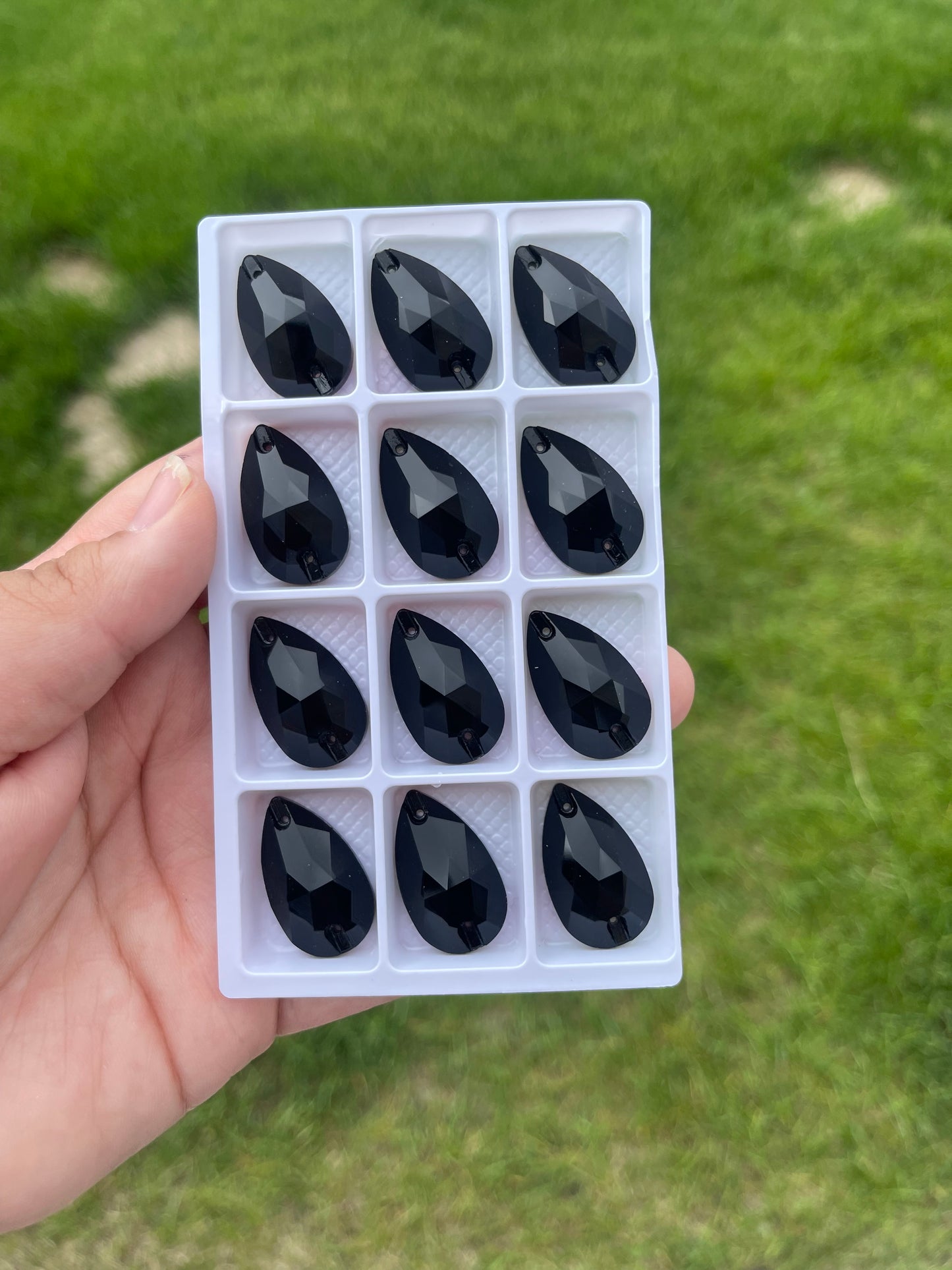 Jet Black Glass Teardrop Rhinestone 17x28mm