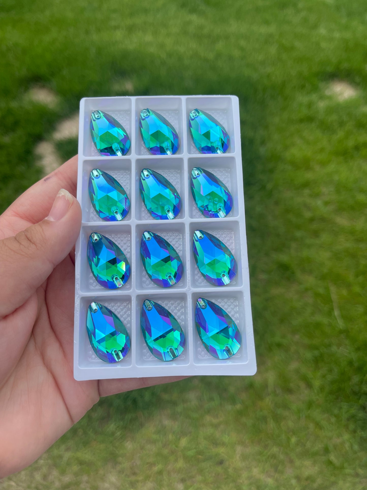 Aquamarine SI Glass Teardrop Rhinestone 17x28mm