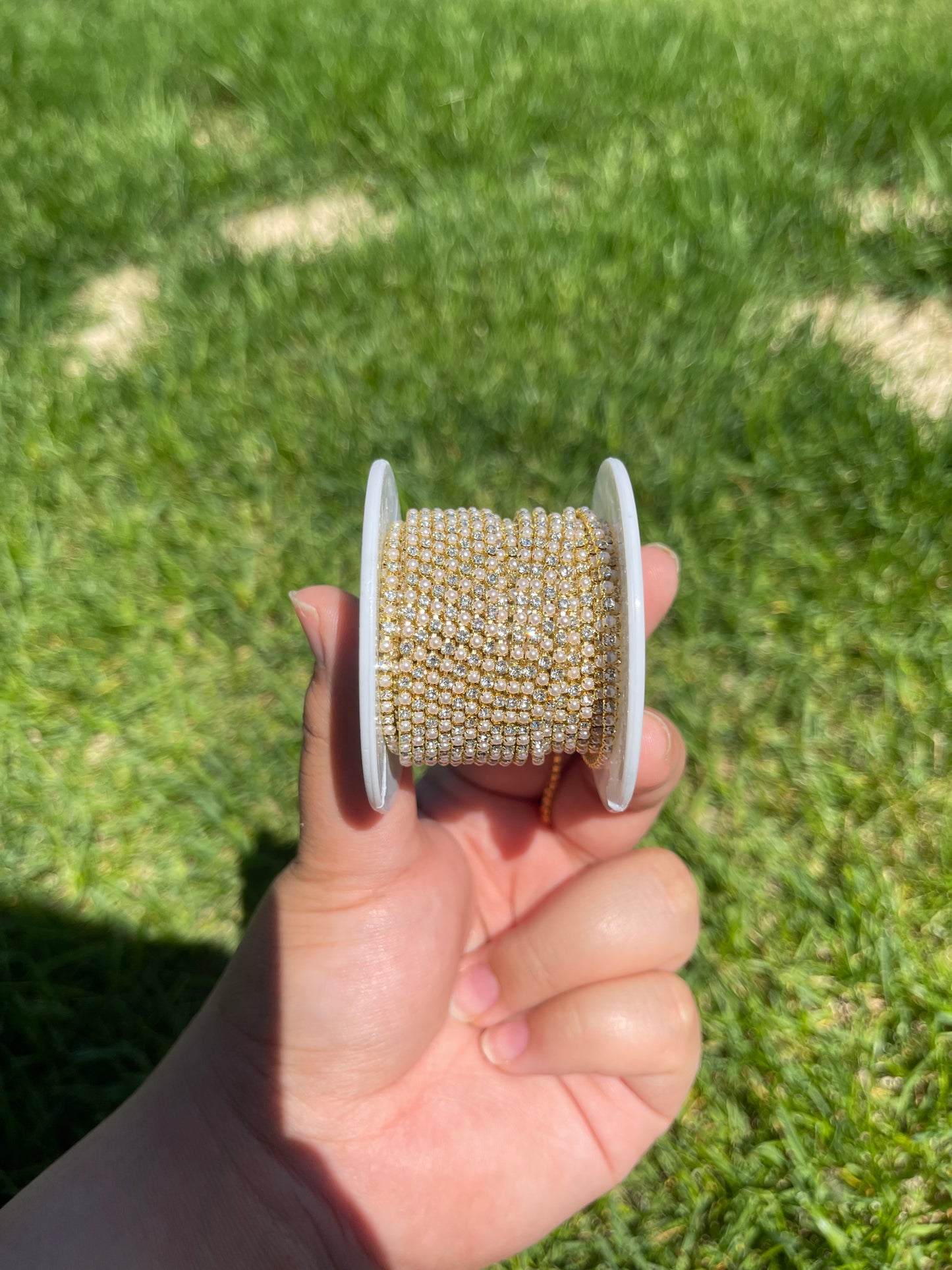 Gold Pearl & Stone Alternating on Gold Metal #65