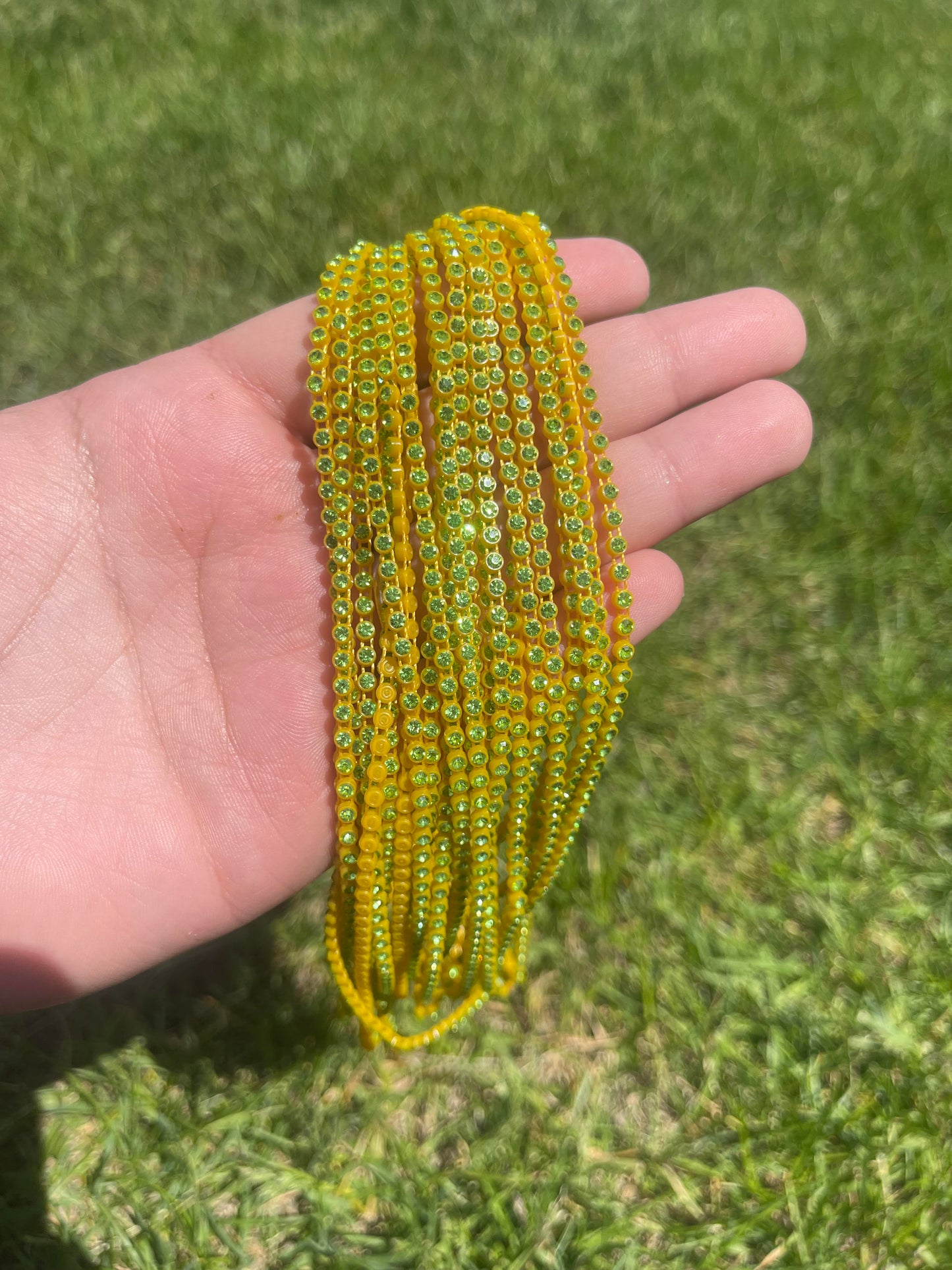 Yellow with Light Green Stone Plastic Banding - A33