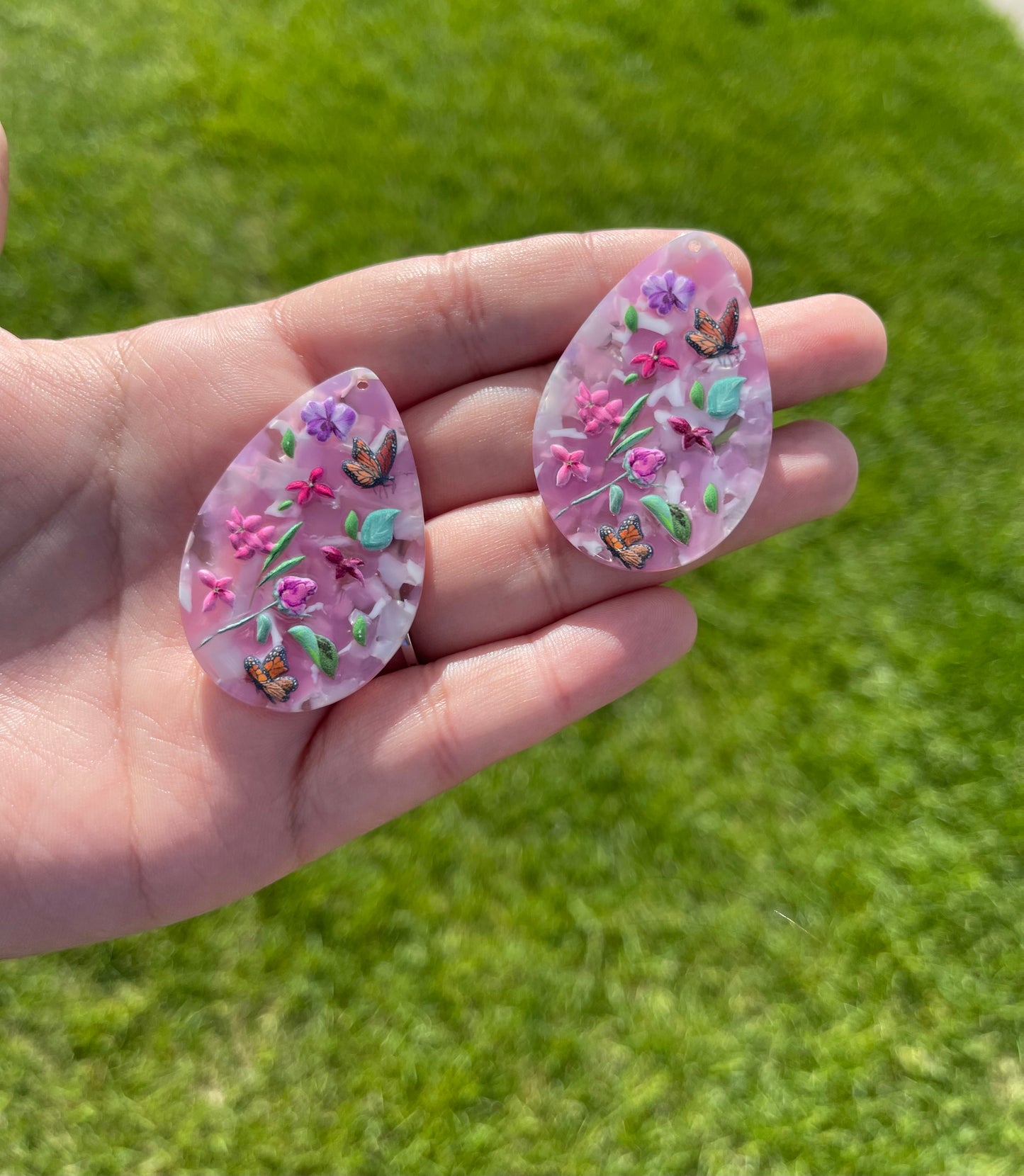 Pink Marbled Acrylic Teardrop