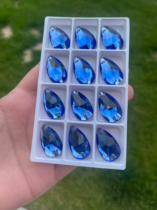Sapphire Glass Teardrop Rhinestone 17x28mm