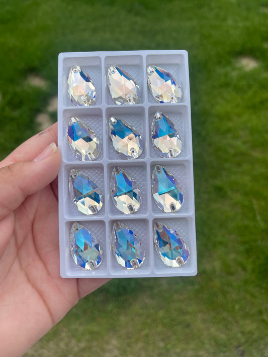 Moonlight Glass Teardrop Rhinestone 17x28mm