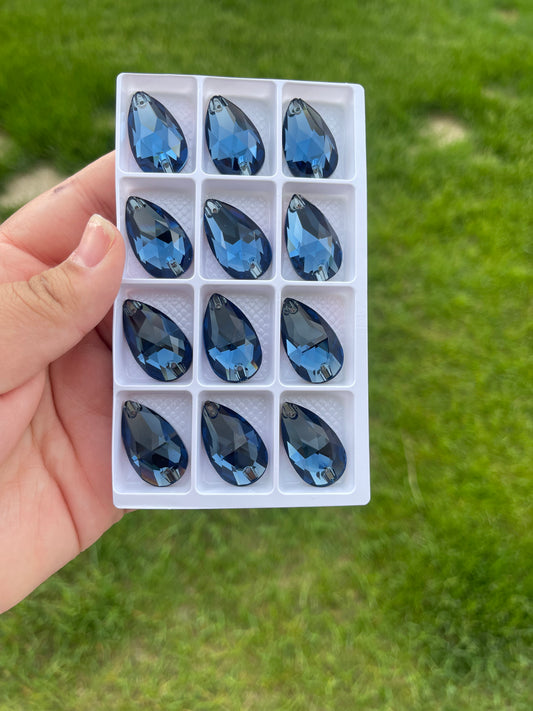 Montana Blue Glass Teardrop Rhinestone 17x28mm