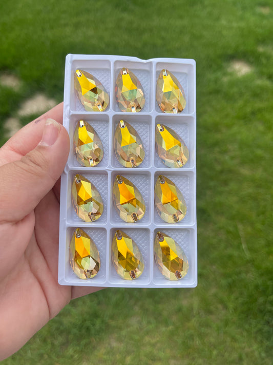 Sunshine Glass Teardrop Rhinestone 17x28mm