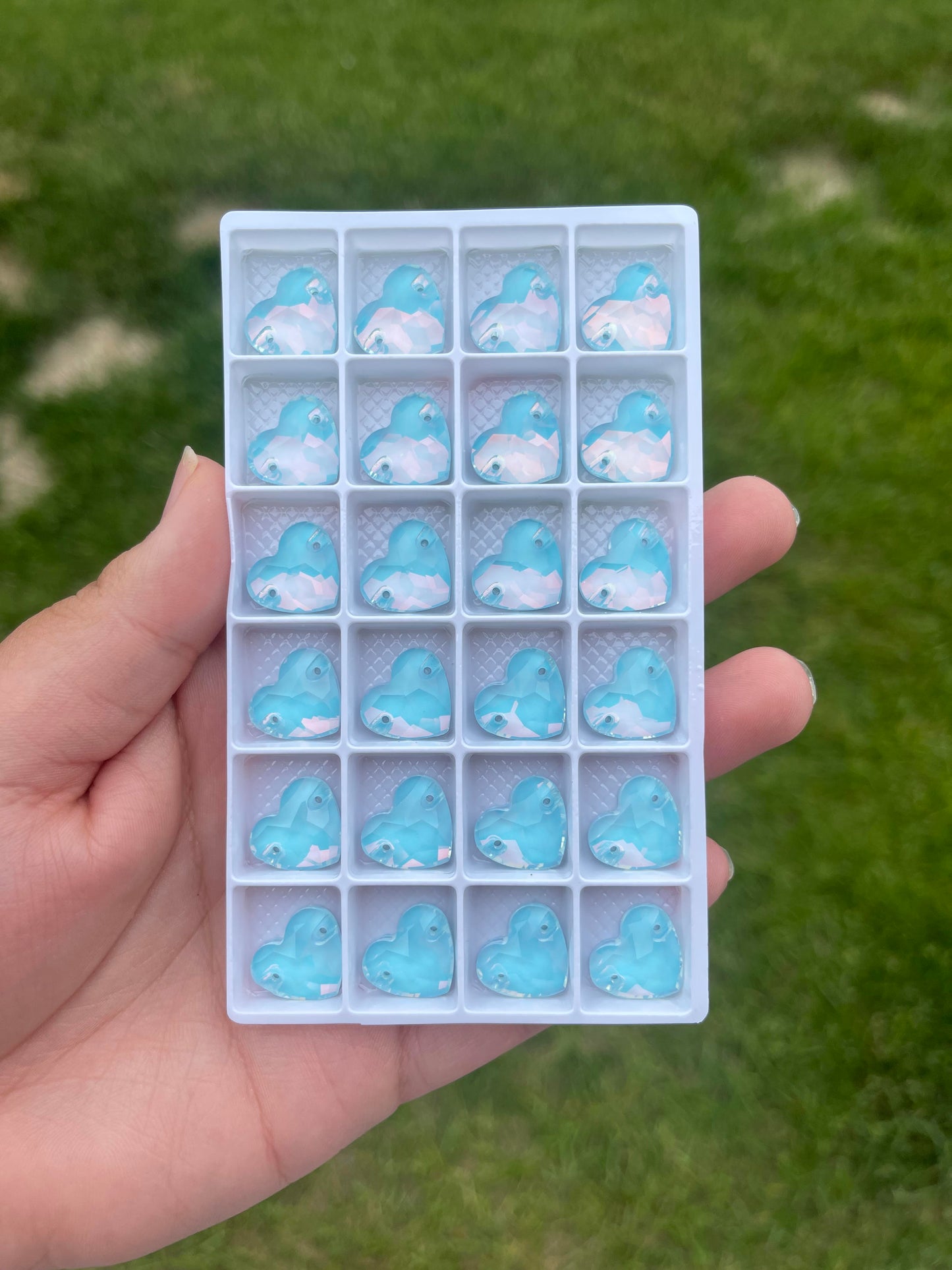 Pastel Light Blue Glass Heart Rhinestone 14mm