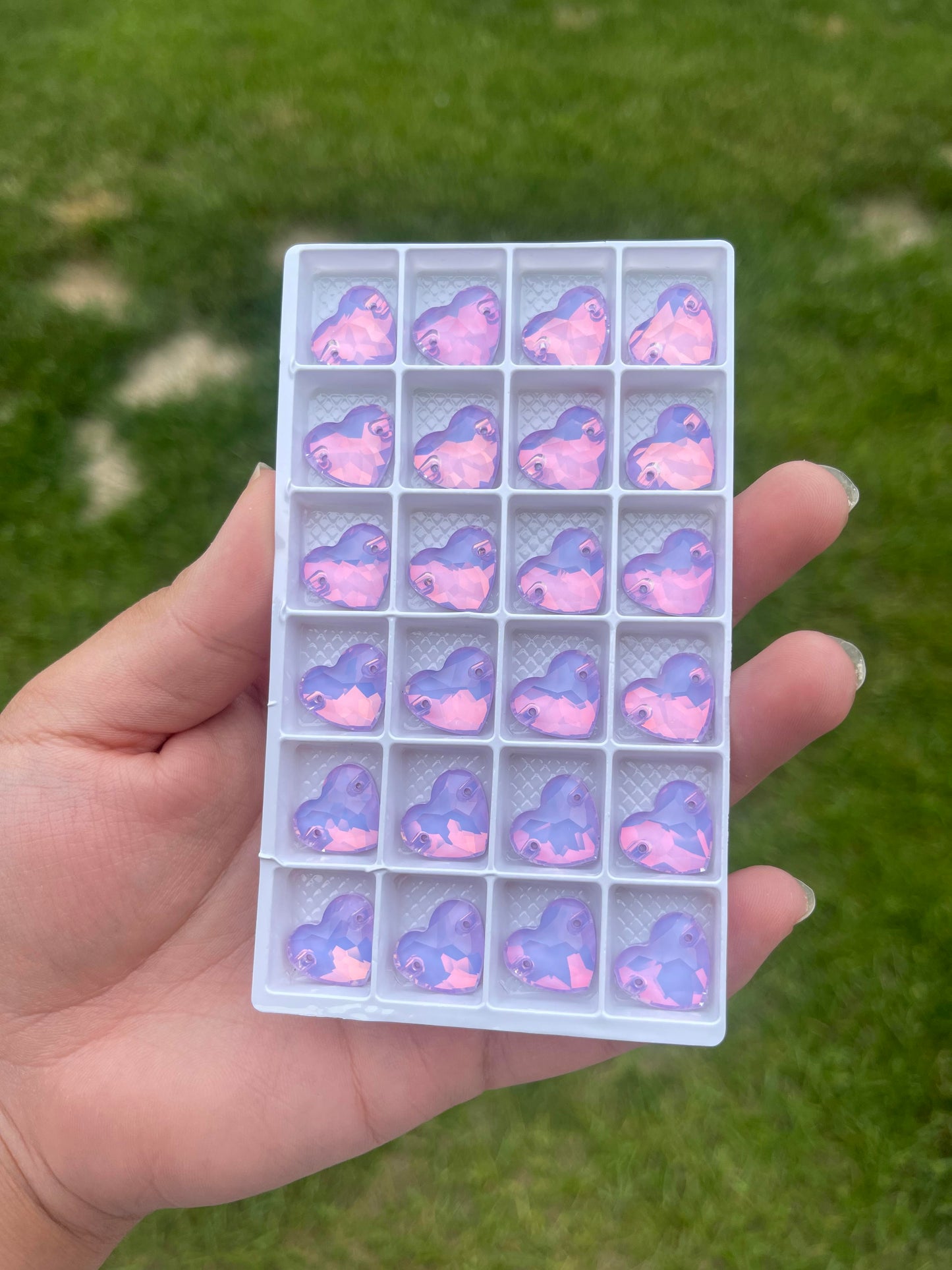 Pastel Purple Glass Heart Rhinestone 14mm