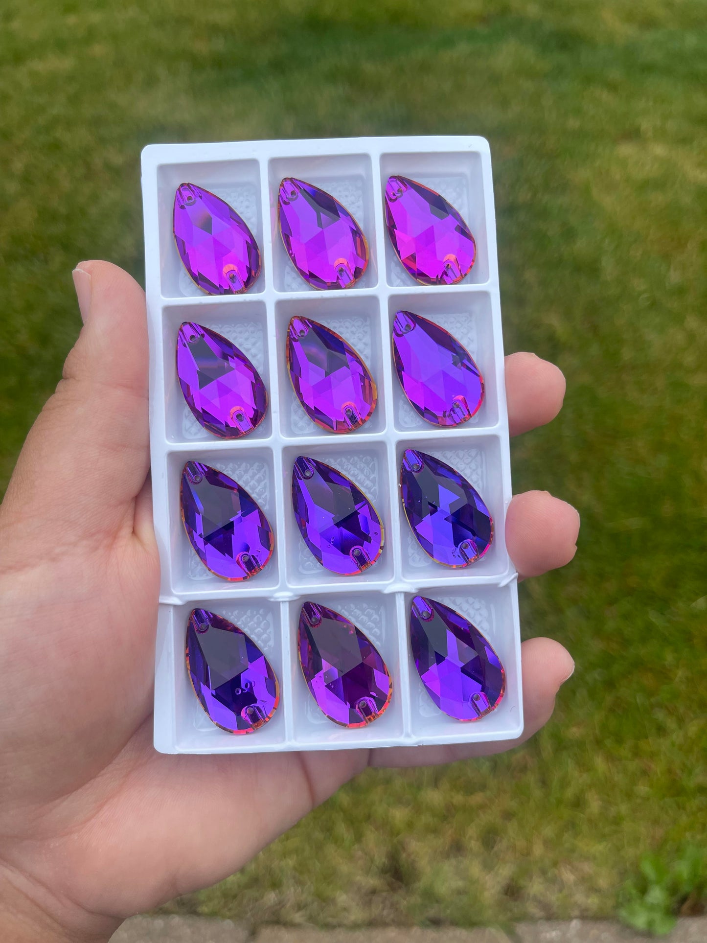 Violet Blue Glass Teardrop Rhinestone 17x28mm